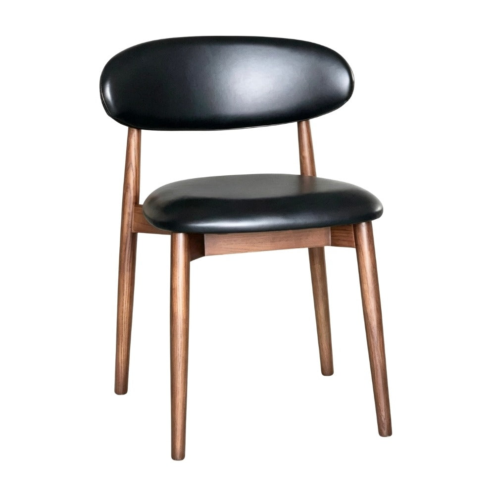Scandi Black Faux Leather Oak Dining Chair, Dark Leg