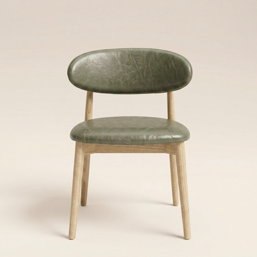 Scandi Green Faux Leather Oak Dining Chair