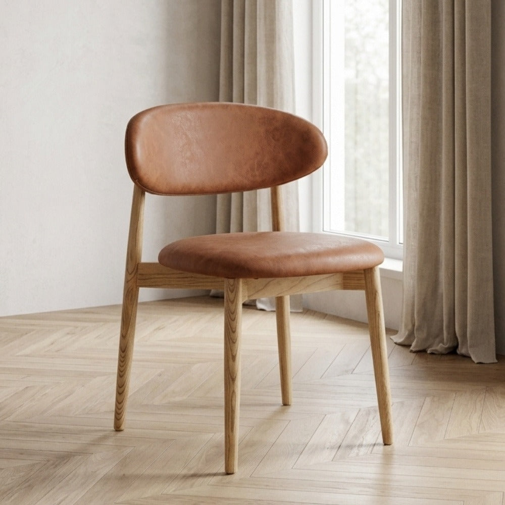 Scandi Tan Faux Leather Oak Dining Chair