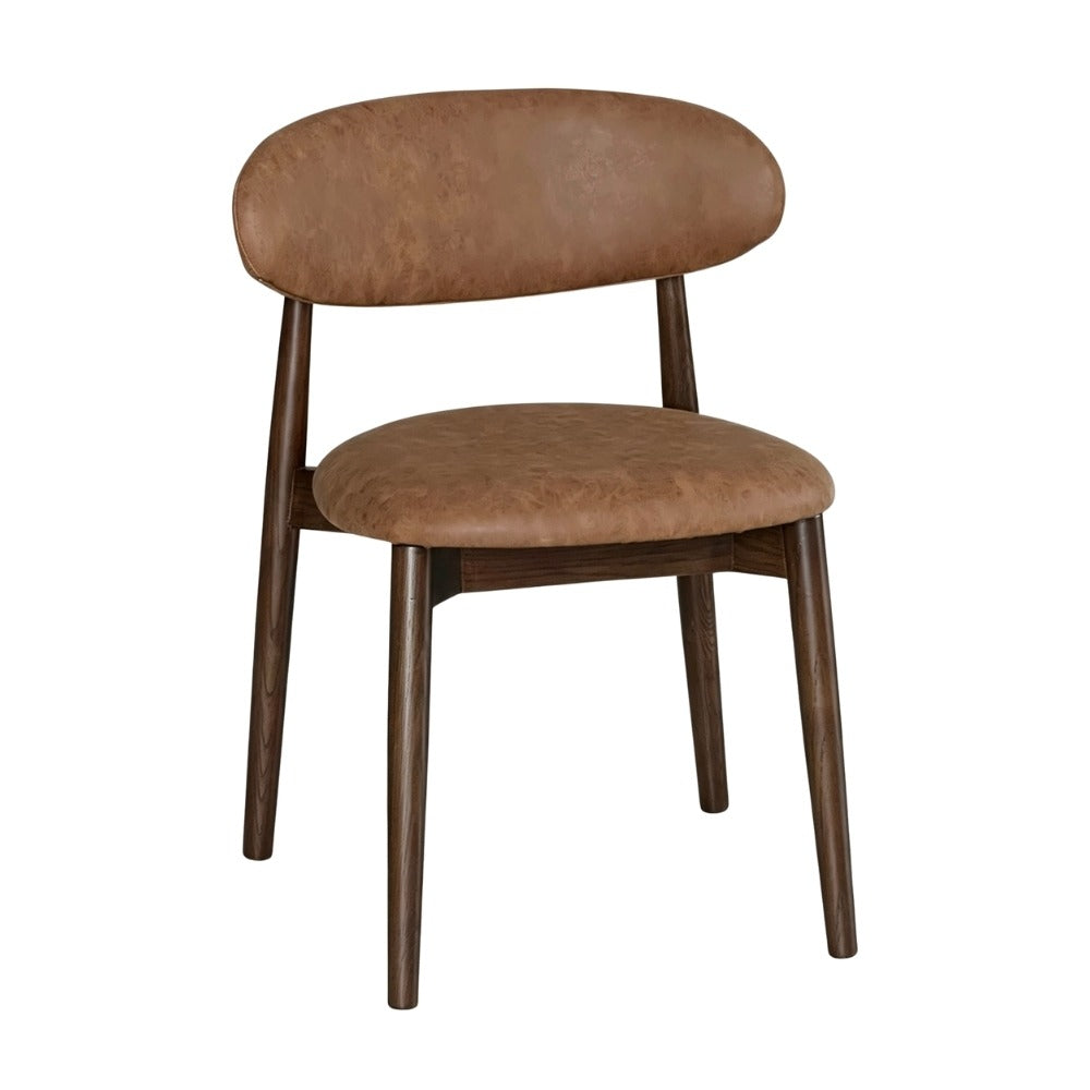 Scandi Tan Faux Leather Oak Dining Chair, Dark Leg