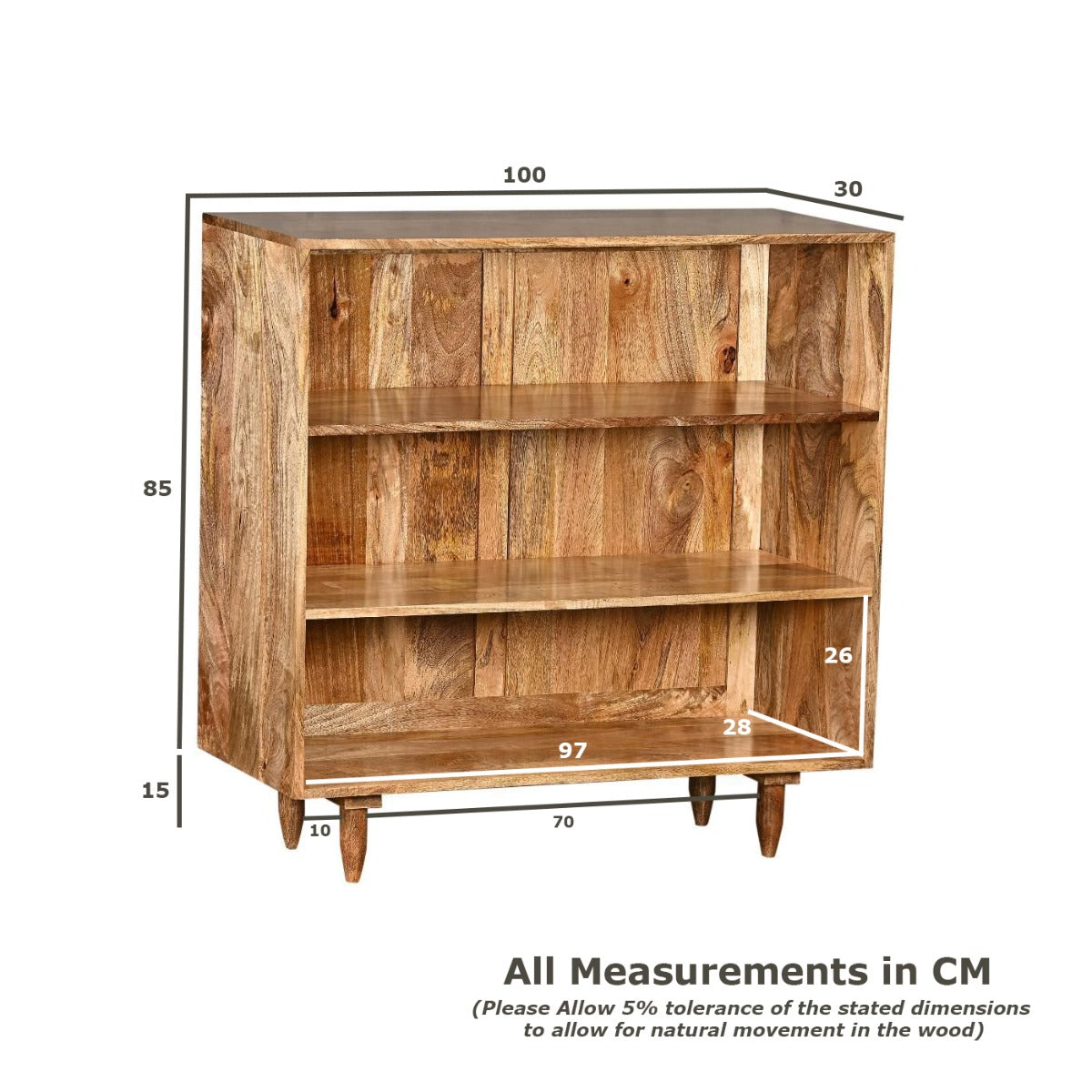 Scandi Mango Wood Bookcase, 100cm