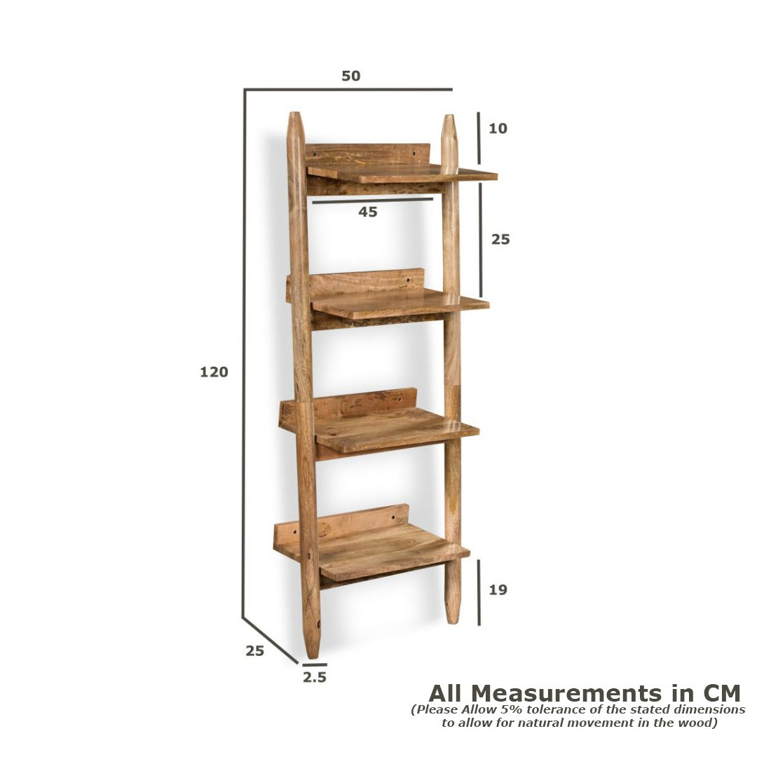 Scandi Mango Wood Ladder Wall Unit, 50cm