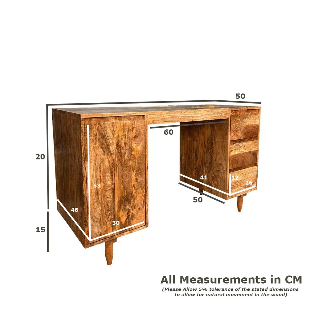 Scandi Mango Wood Desk, 126cm