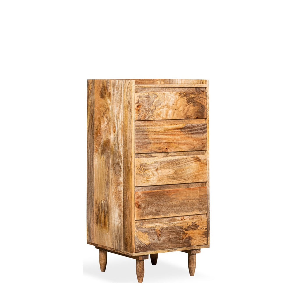 Scandi Mango Wood 5 Drawer Tall Boy