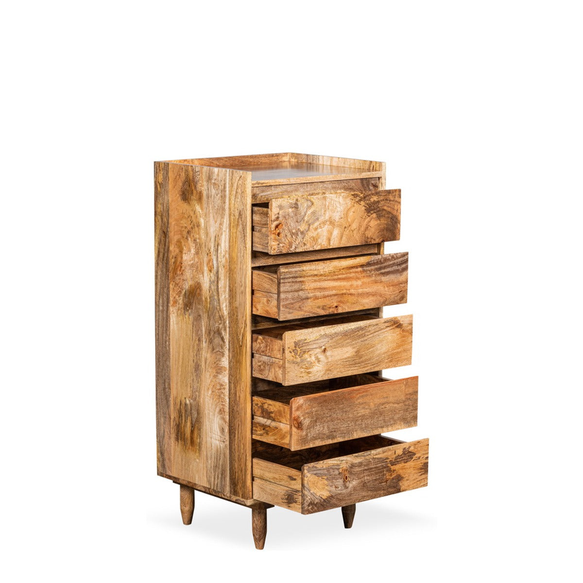 Scandi Mango Wood 5 Drawer Tall Boy