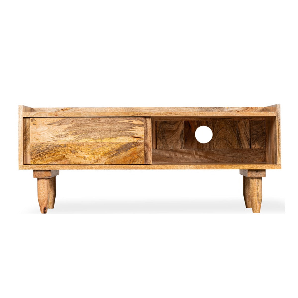 Scandi Mango Wood Sliding TV Unit, 90cm