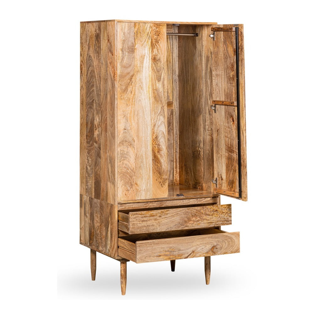 Scandi Mango Wood 2 Drawer Wardrobe