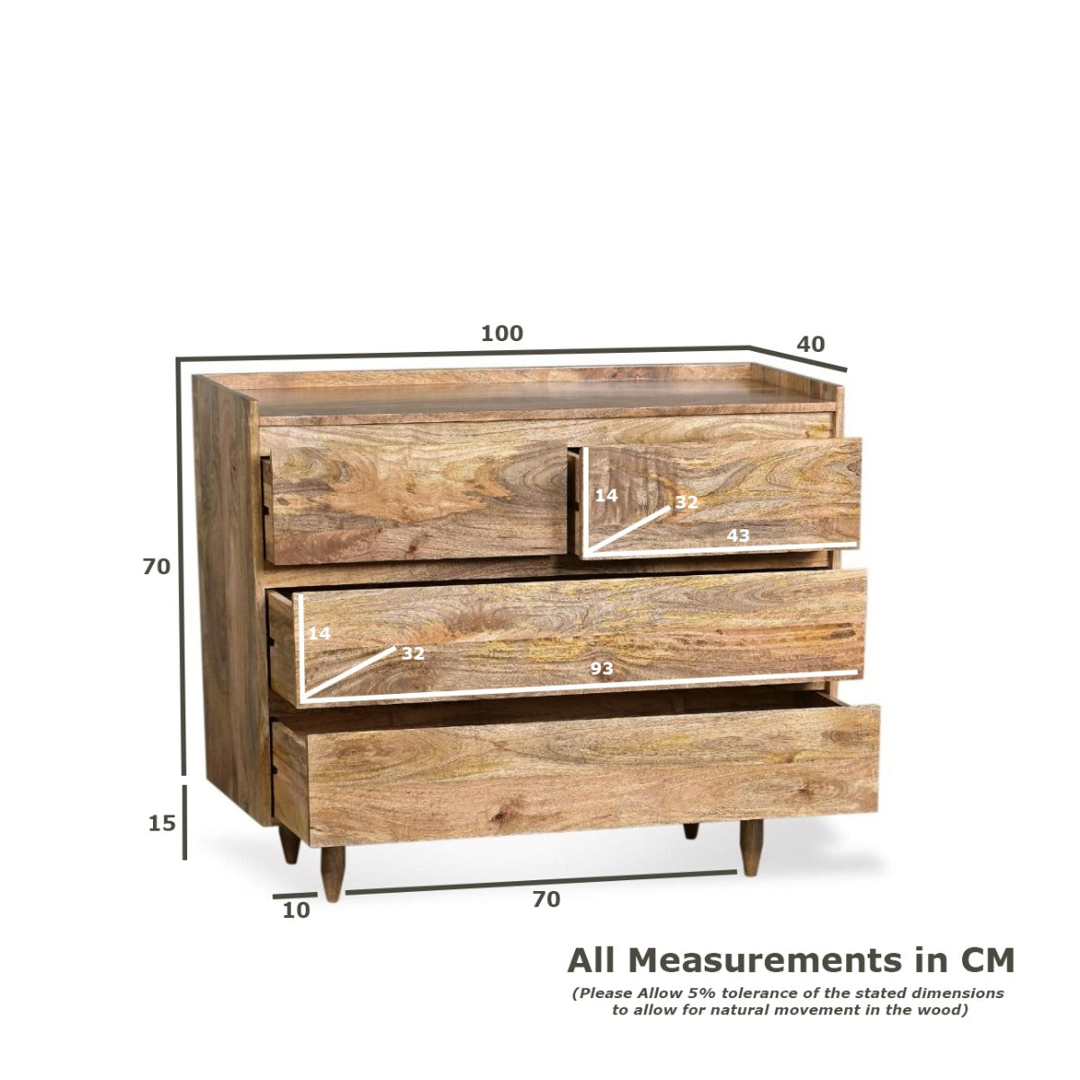 Scandi Mango Wood 4 Drawer Chest, 100cm