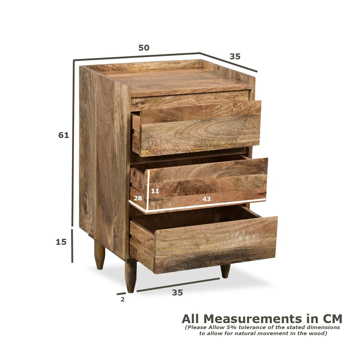 Scandi Mango Wood Chest of Drawers, 50cm