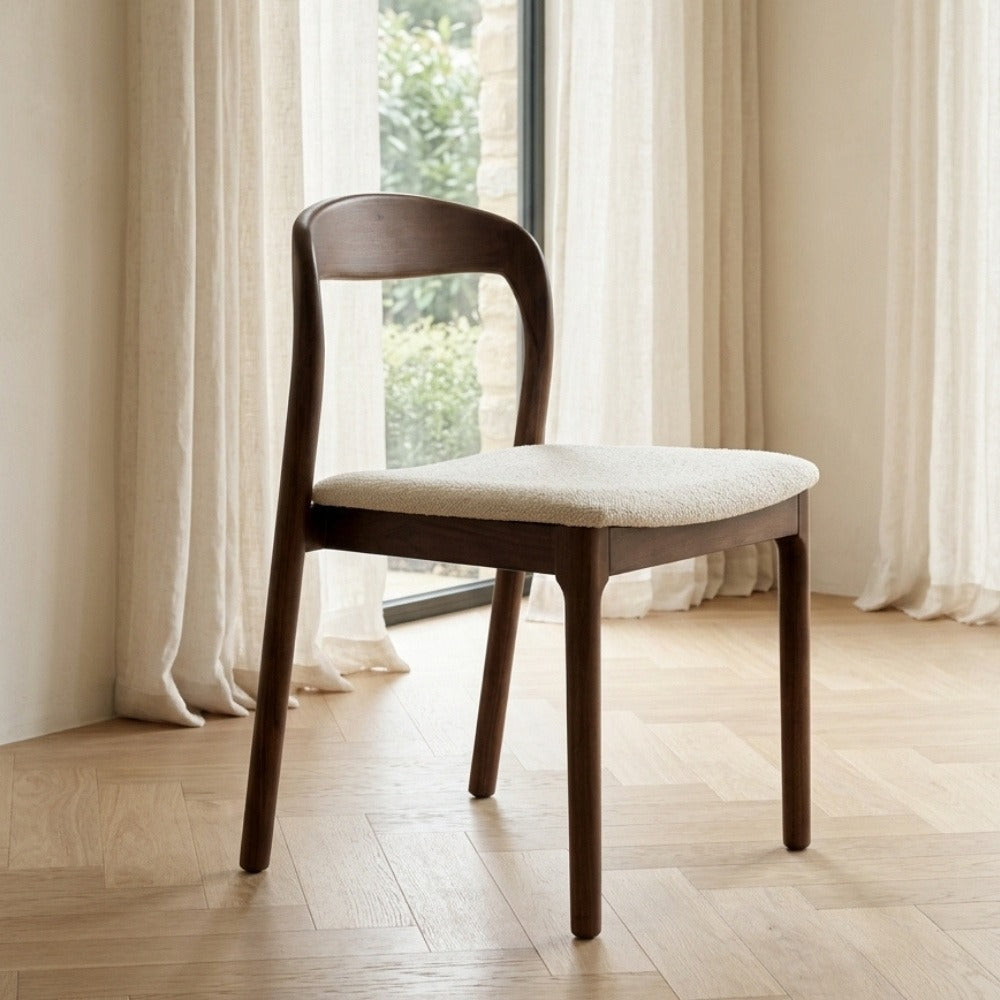 Stackable Oslo Cream Boucle Dining Chair, Dark Leg