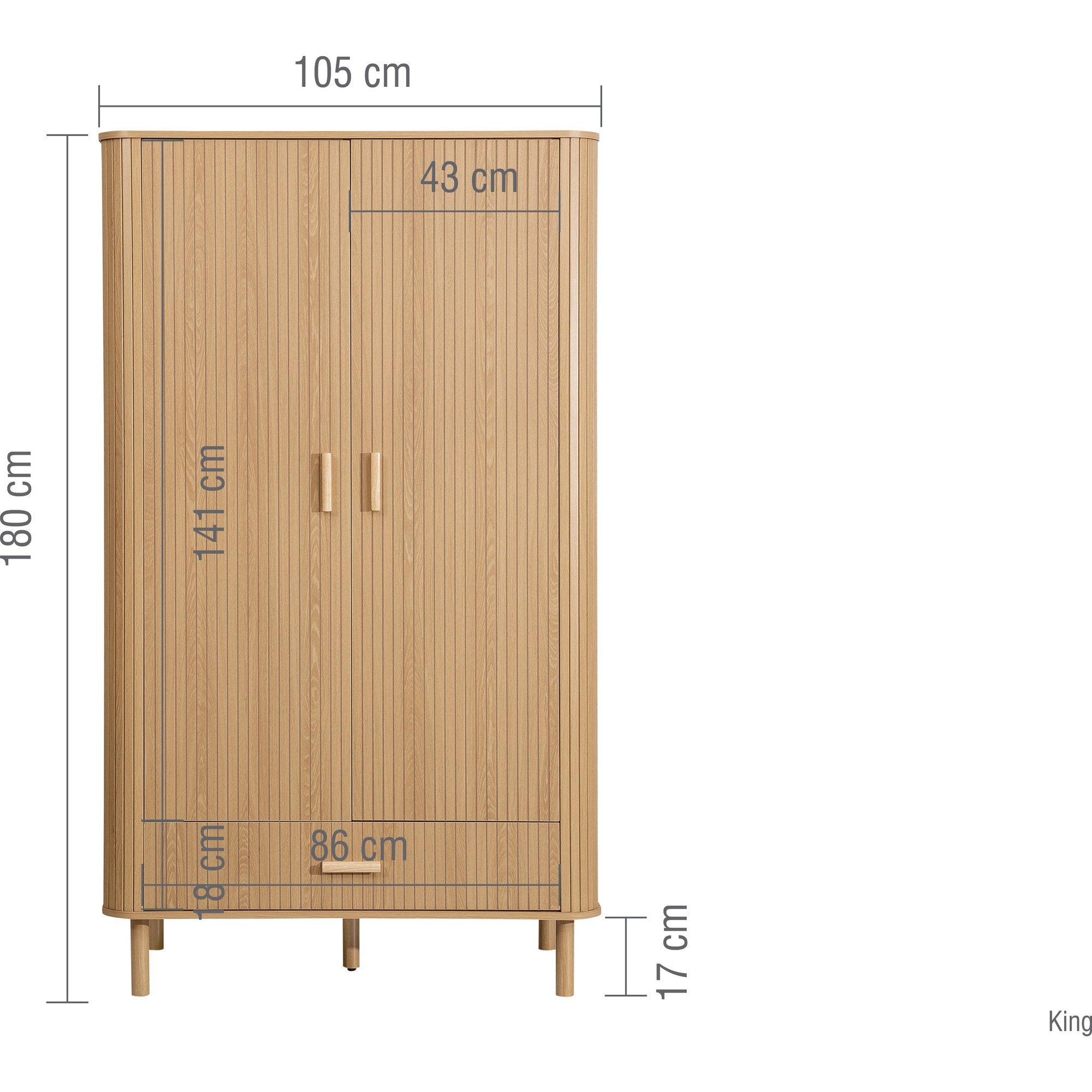 Axel 2 Door 1 Drawer Fluted Wardrobe