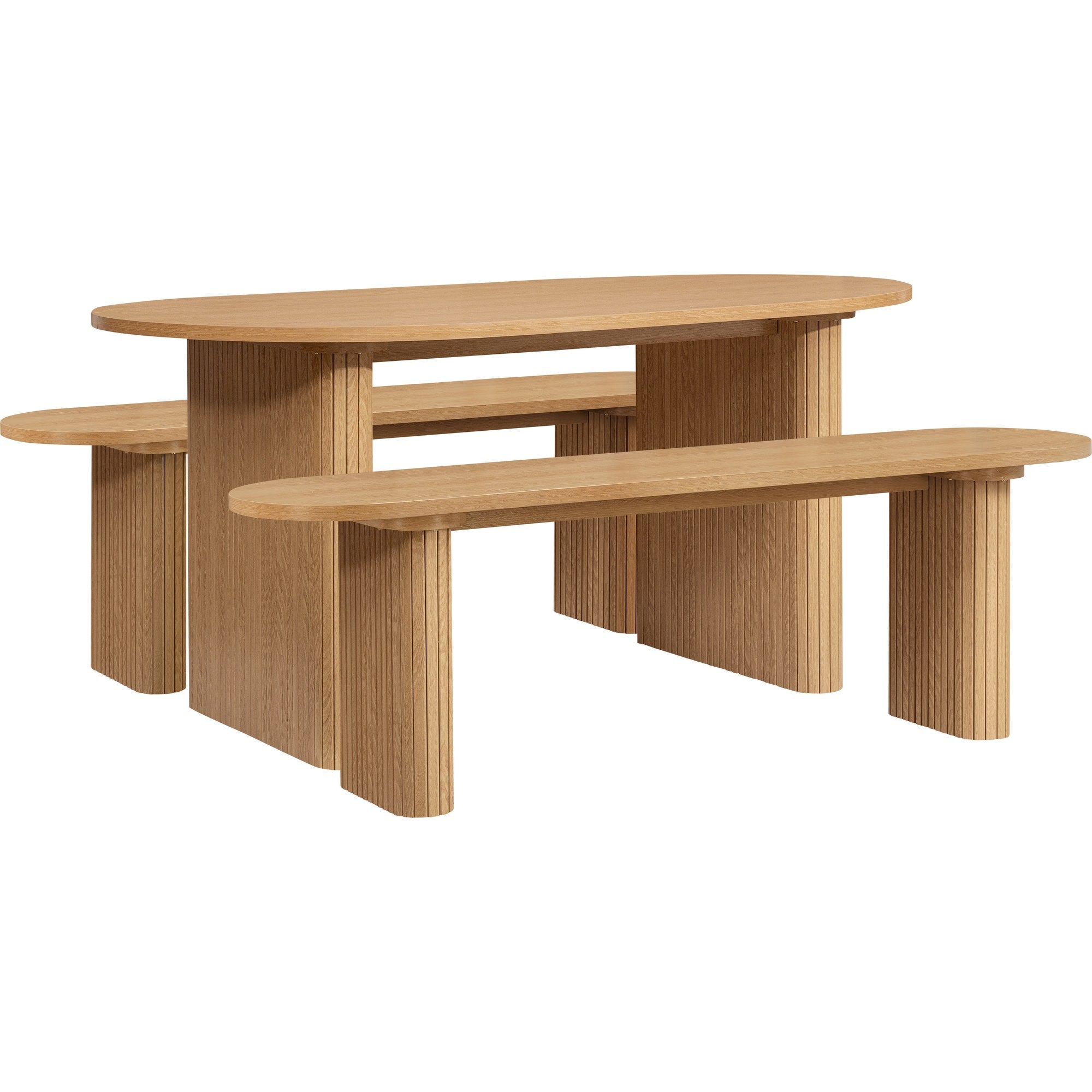 Axel Oval Fluted Dining Table With 2 Benches
