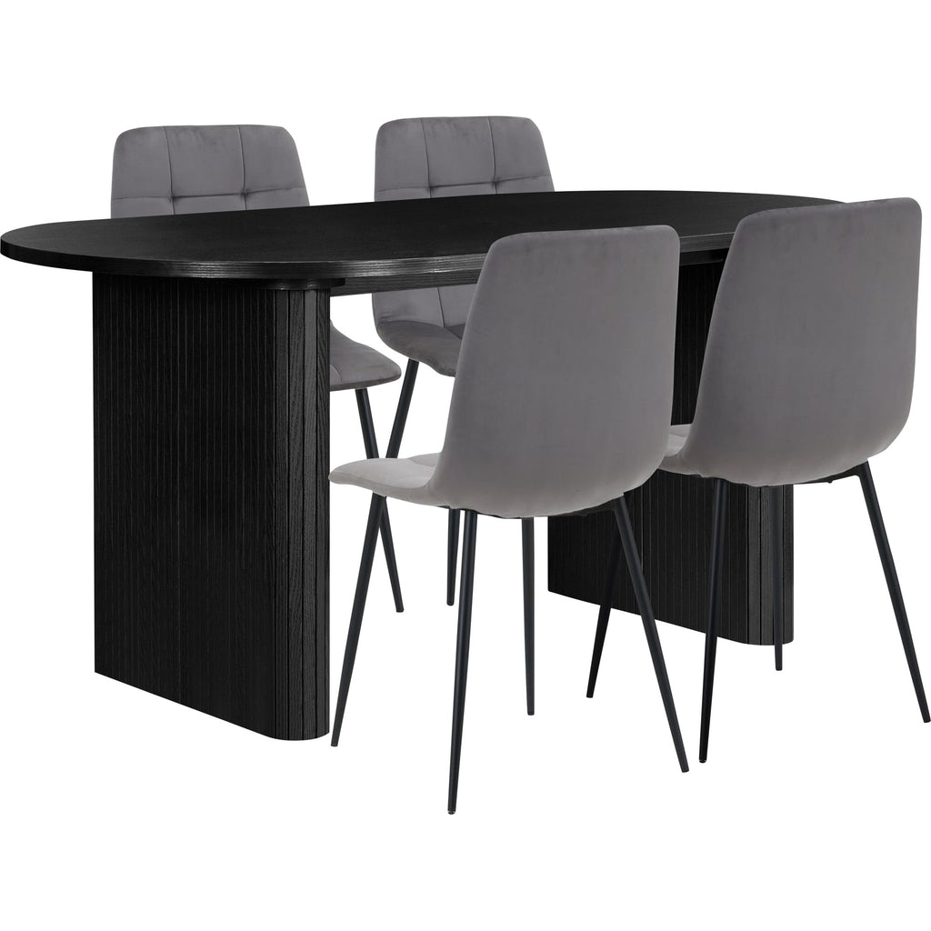 Axel Oval Fluted Dining Table With 4 Chairs