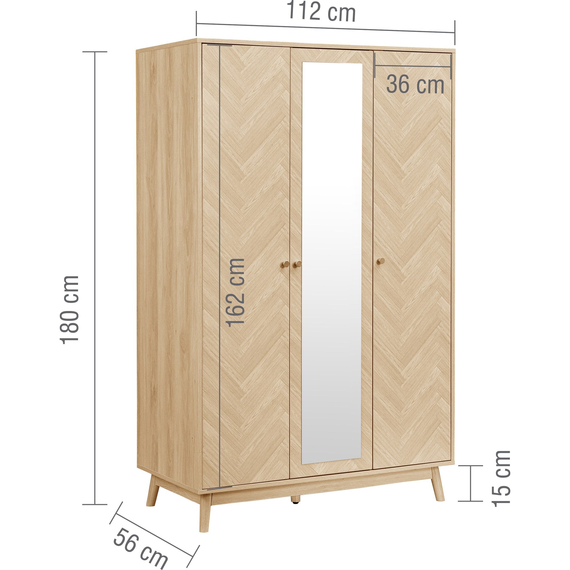 Herringford 3 Door Wardrobe With Mirror