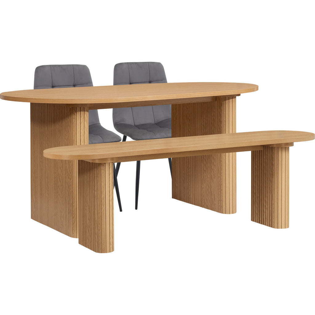 Axel Oval Fluted Dining Table With 2 Chairs And Bench