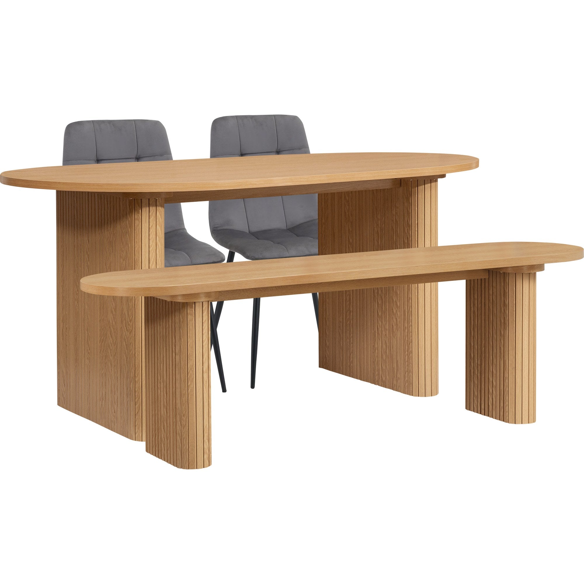 Axel Oval Fluted Dining Table With 2 Chairs And Bench