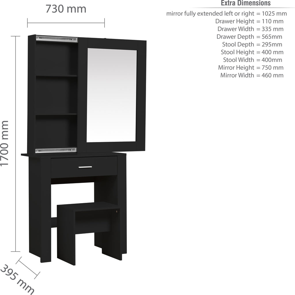 Evelyn 1 Drawer Sliding Mirror Dressing Table