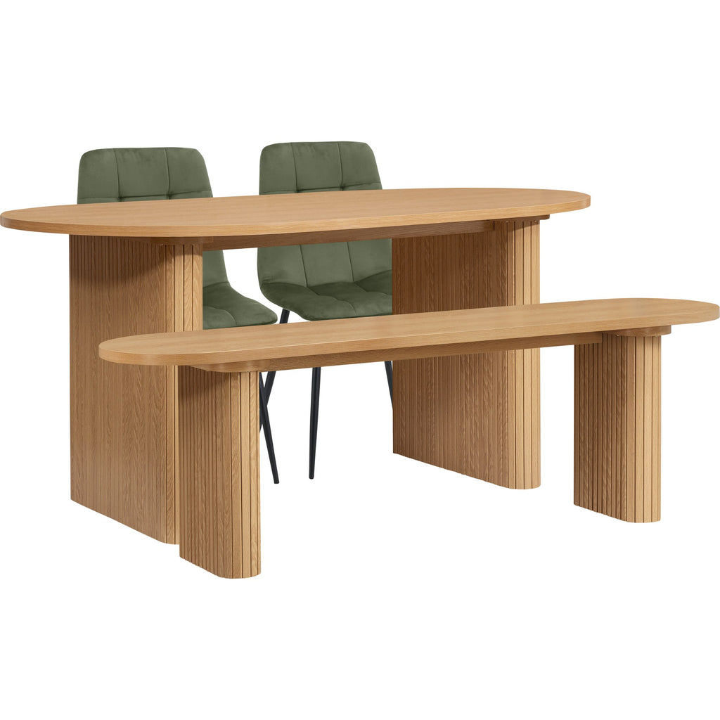 Axel Oval Fluted Dining Table With 2 Chairs And Bench