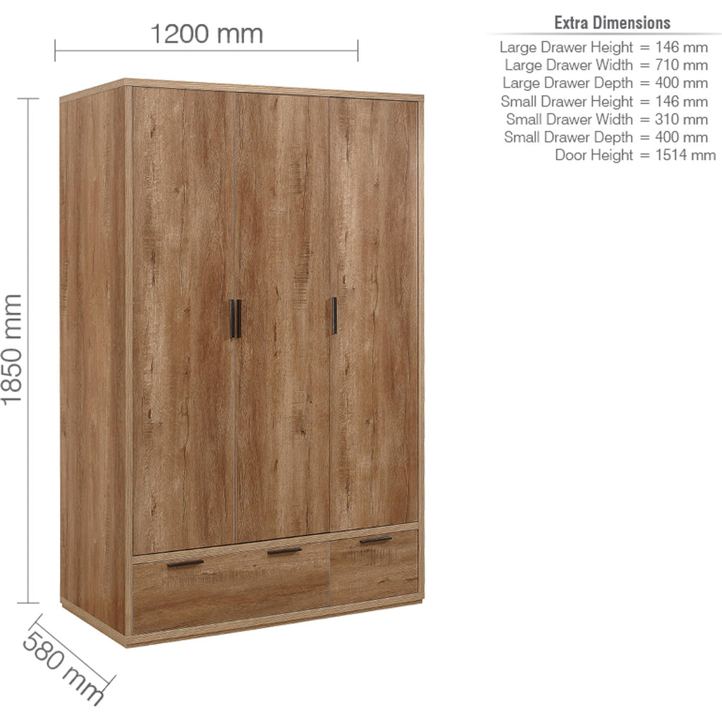 Stockwell 3 Door 2 Drawer Wardrobe