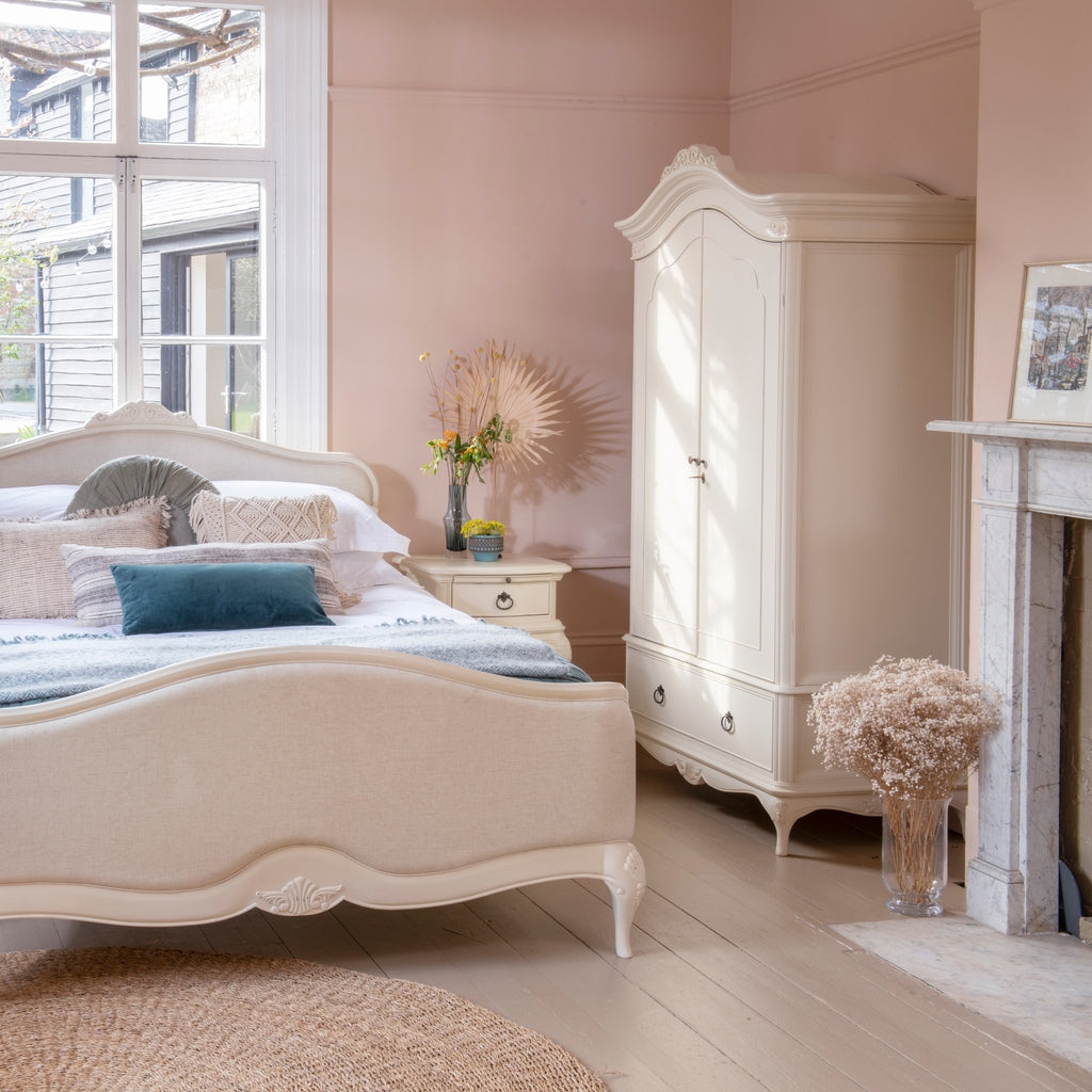 Ivory Upholstered Double Bed