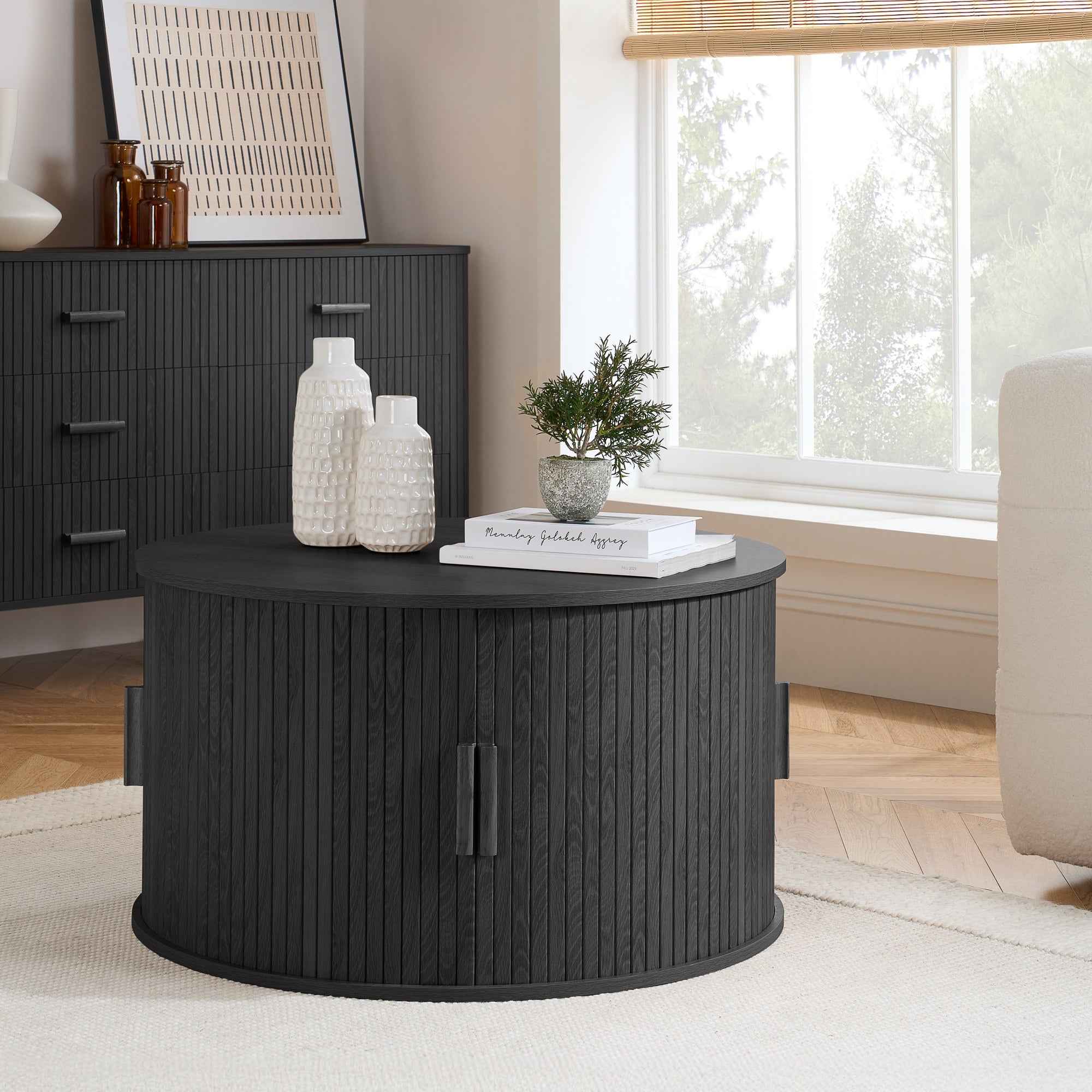 Axel Round Fluted Coffee Table with Storage