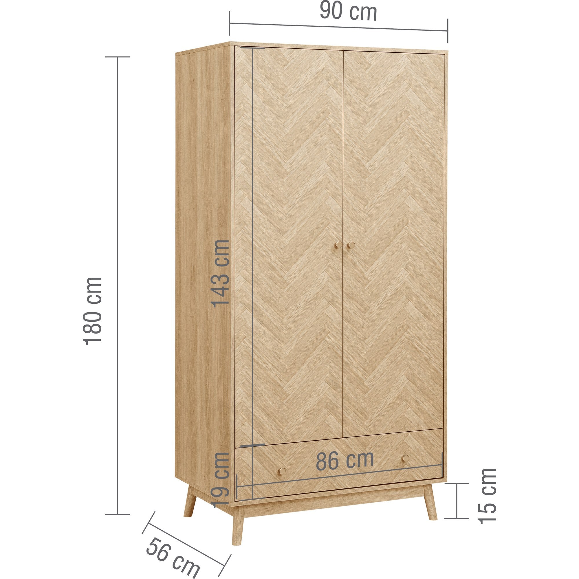 Herringford 2 Door 1 Drawer Wardrobe