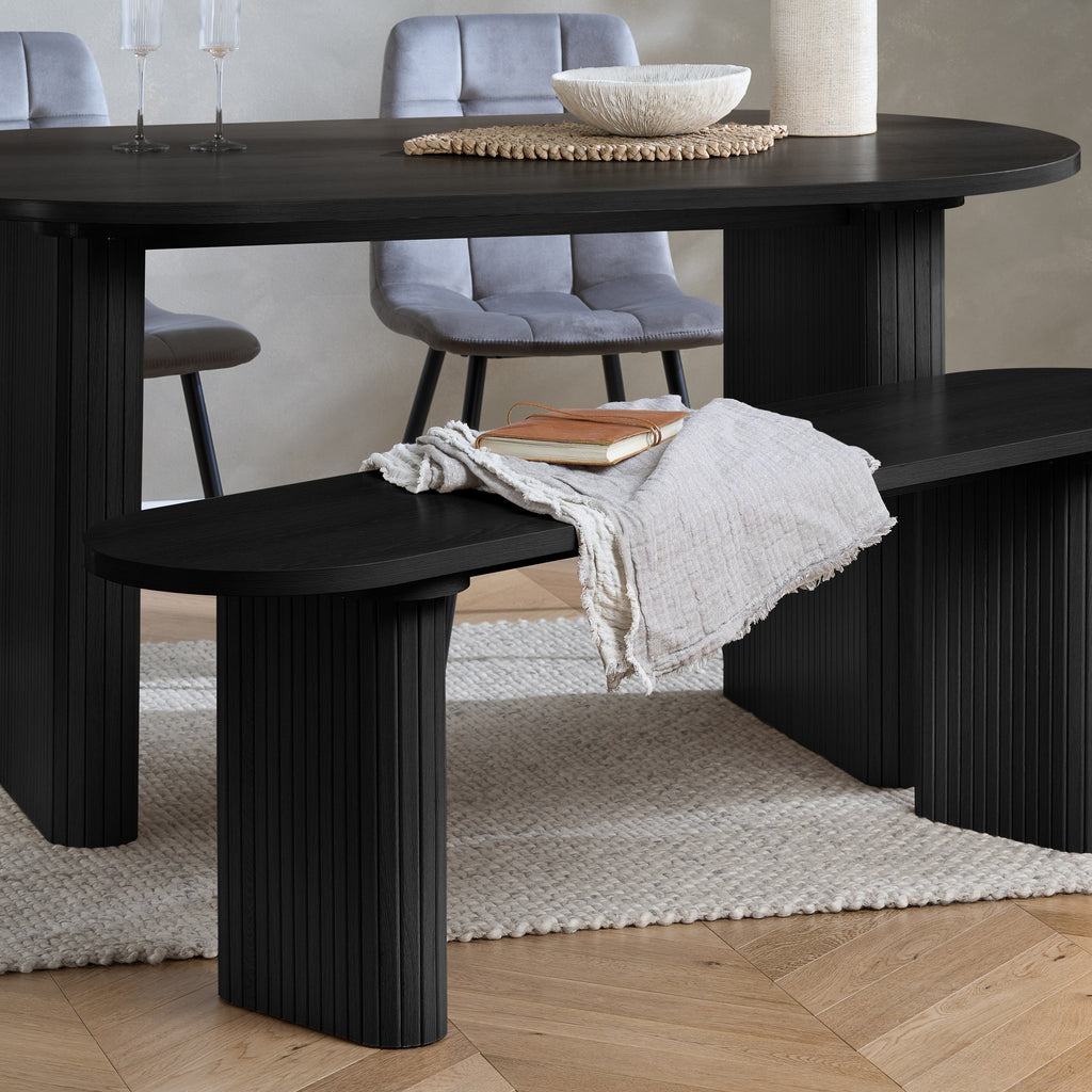 Axel Oval Fluted Dining Table With 2 Chairs And Bench