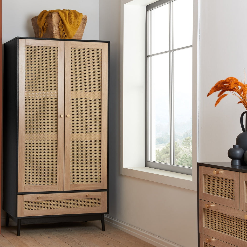Croxley 2 Door 1 Drawer Rattan Wardrobe
