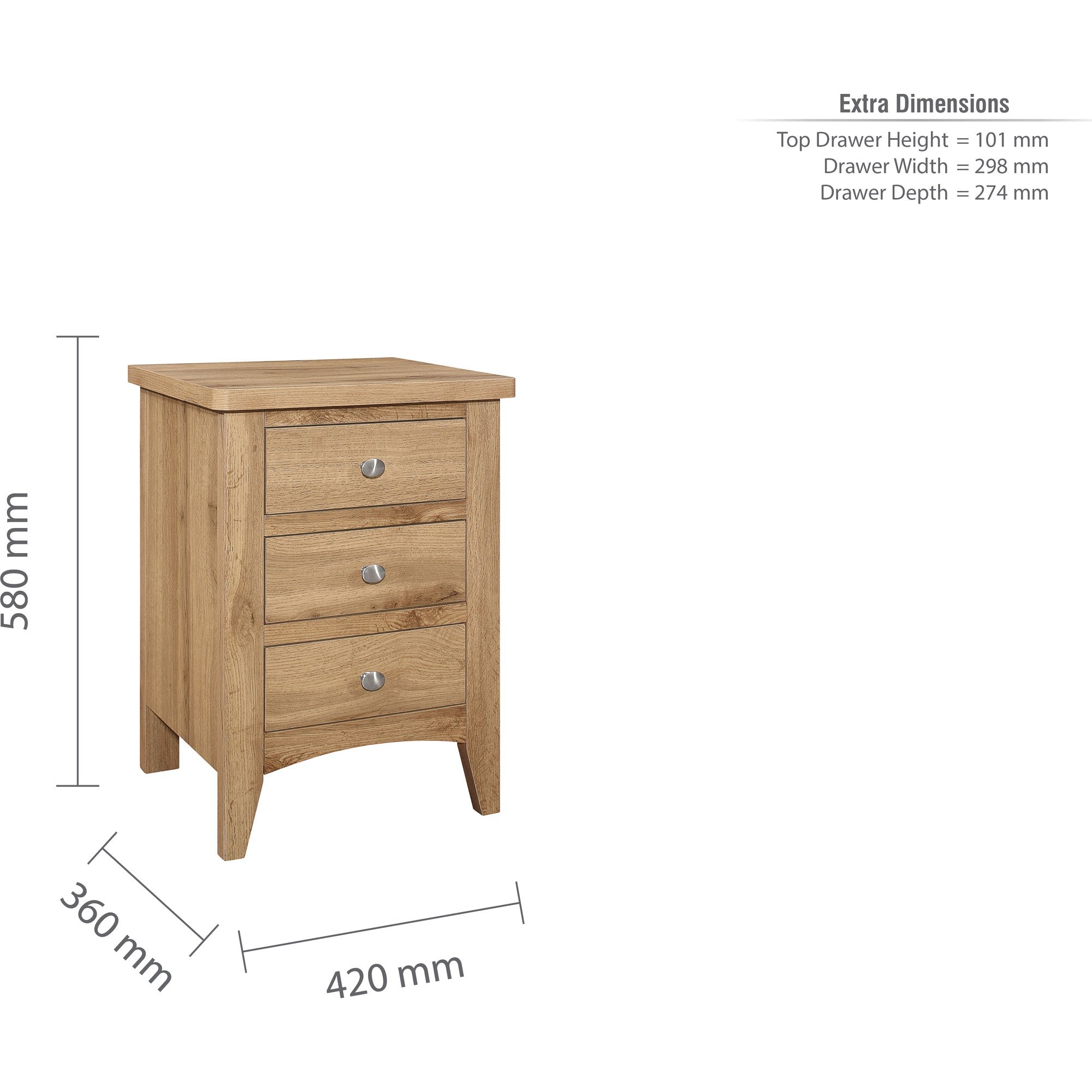 Hampstead 3 Drawer Bedside