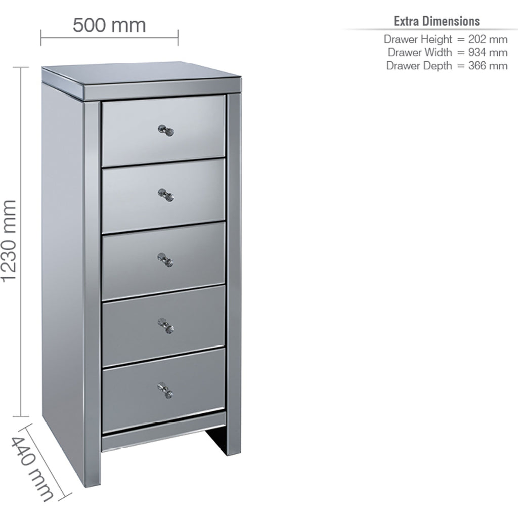Seville 5 Drawer Narrow Chest