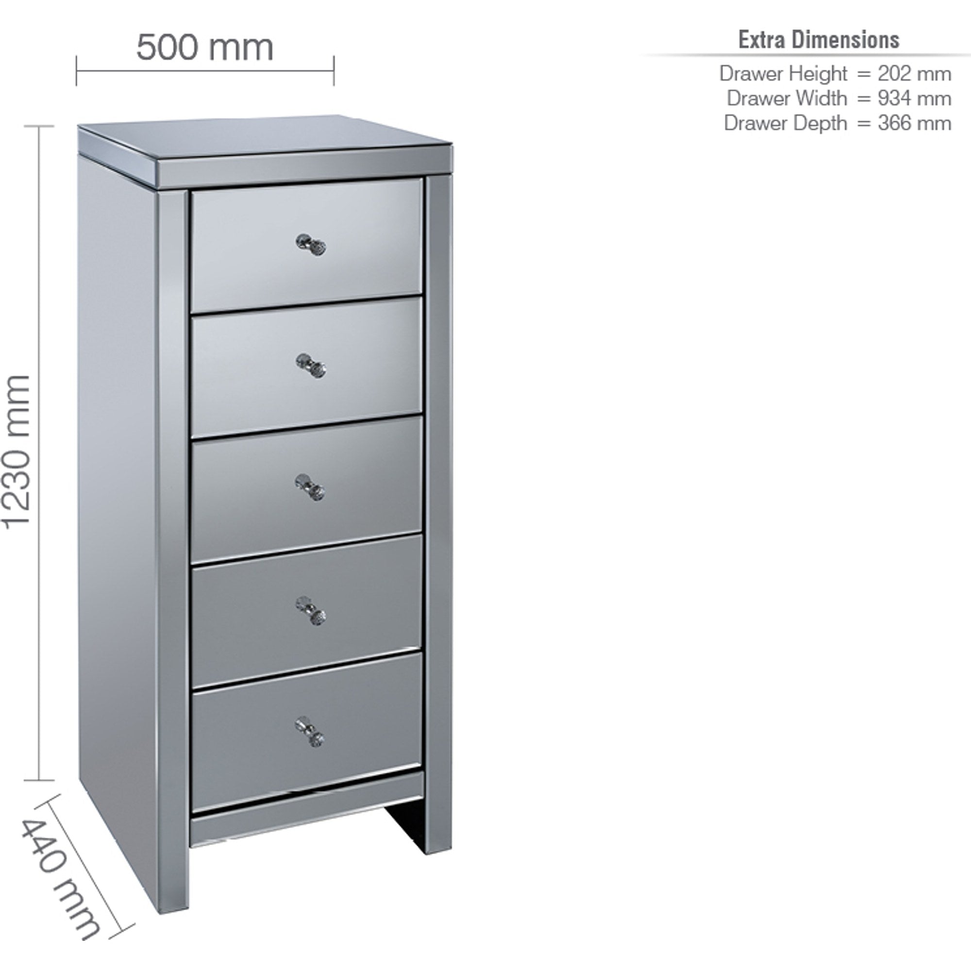 Seville 5 Drawer Narrow Chest