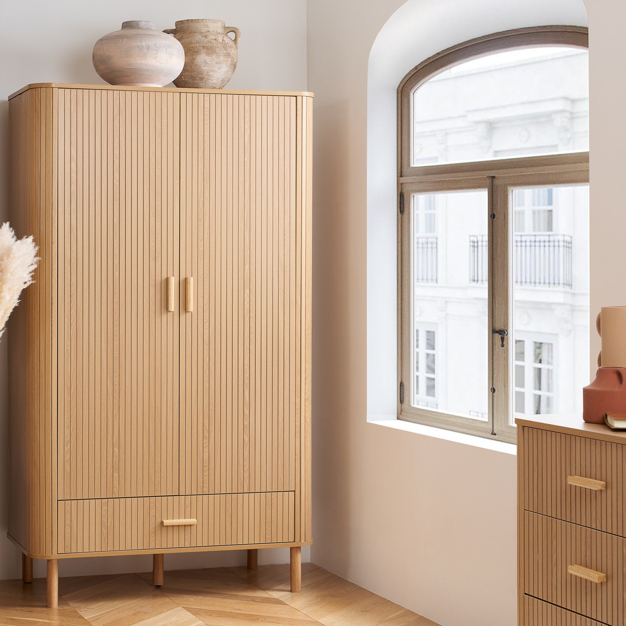 Axel 2 Door 1 Drawer Fluted Wardrobe