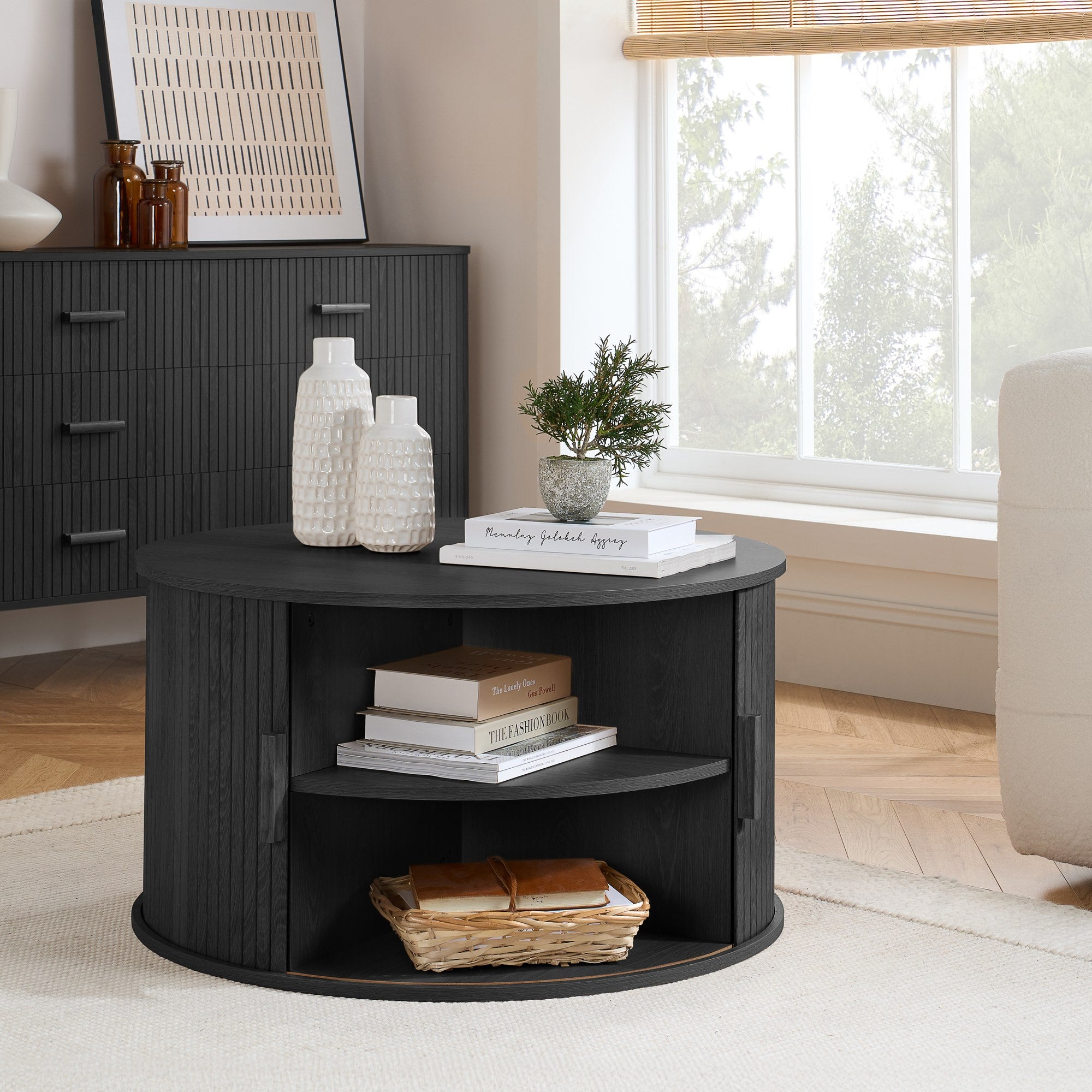 Axel Round Fluted Coffee Table with Storage