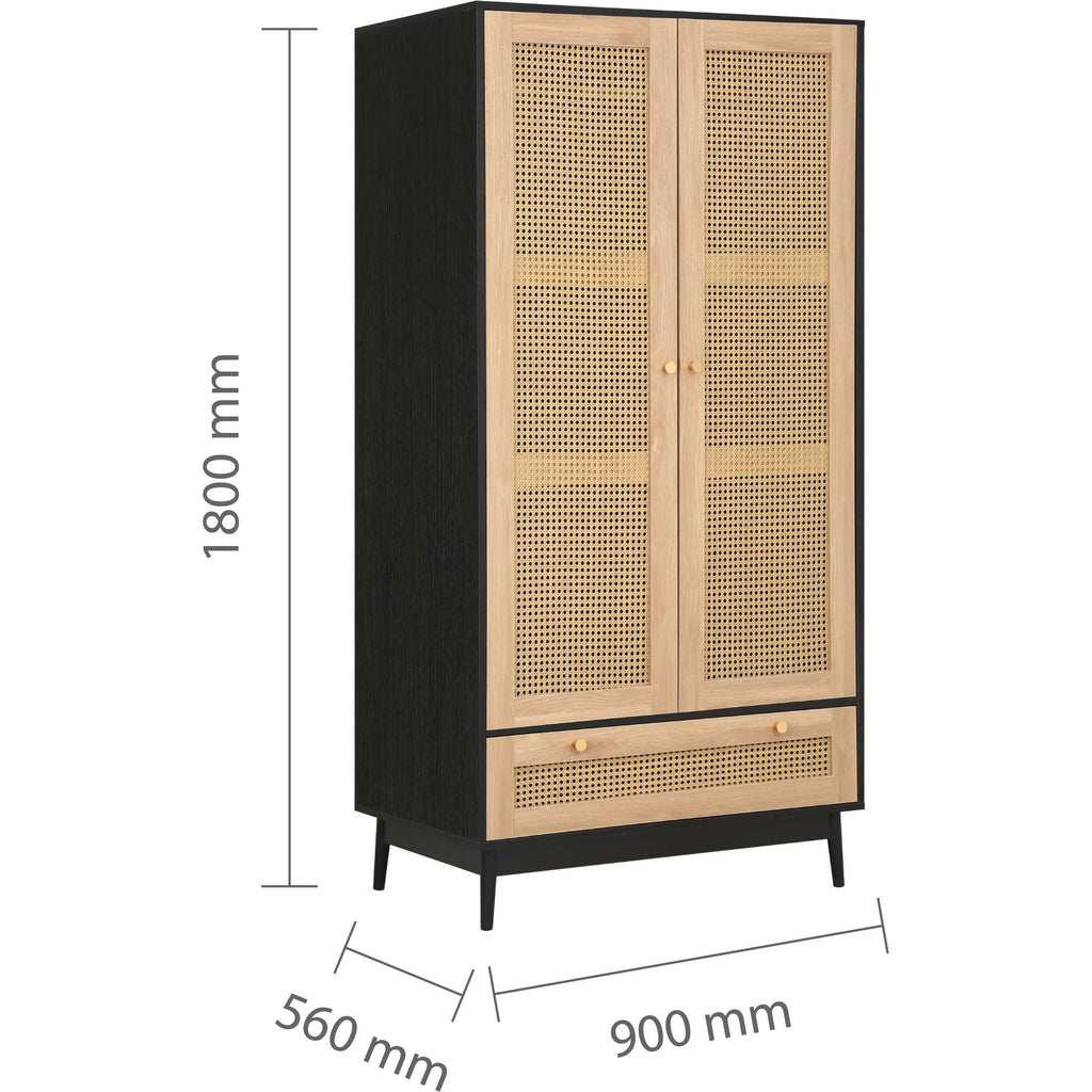 Croxley 2 Door 1 Drawer Rattan Wardrobe