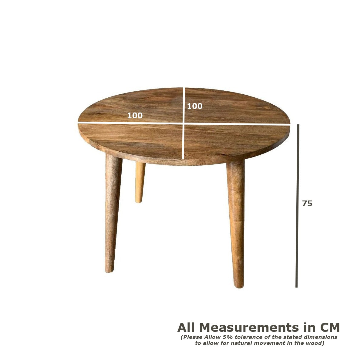 Vintage Mango Wood Round Dining Table, 100cm