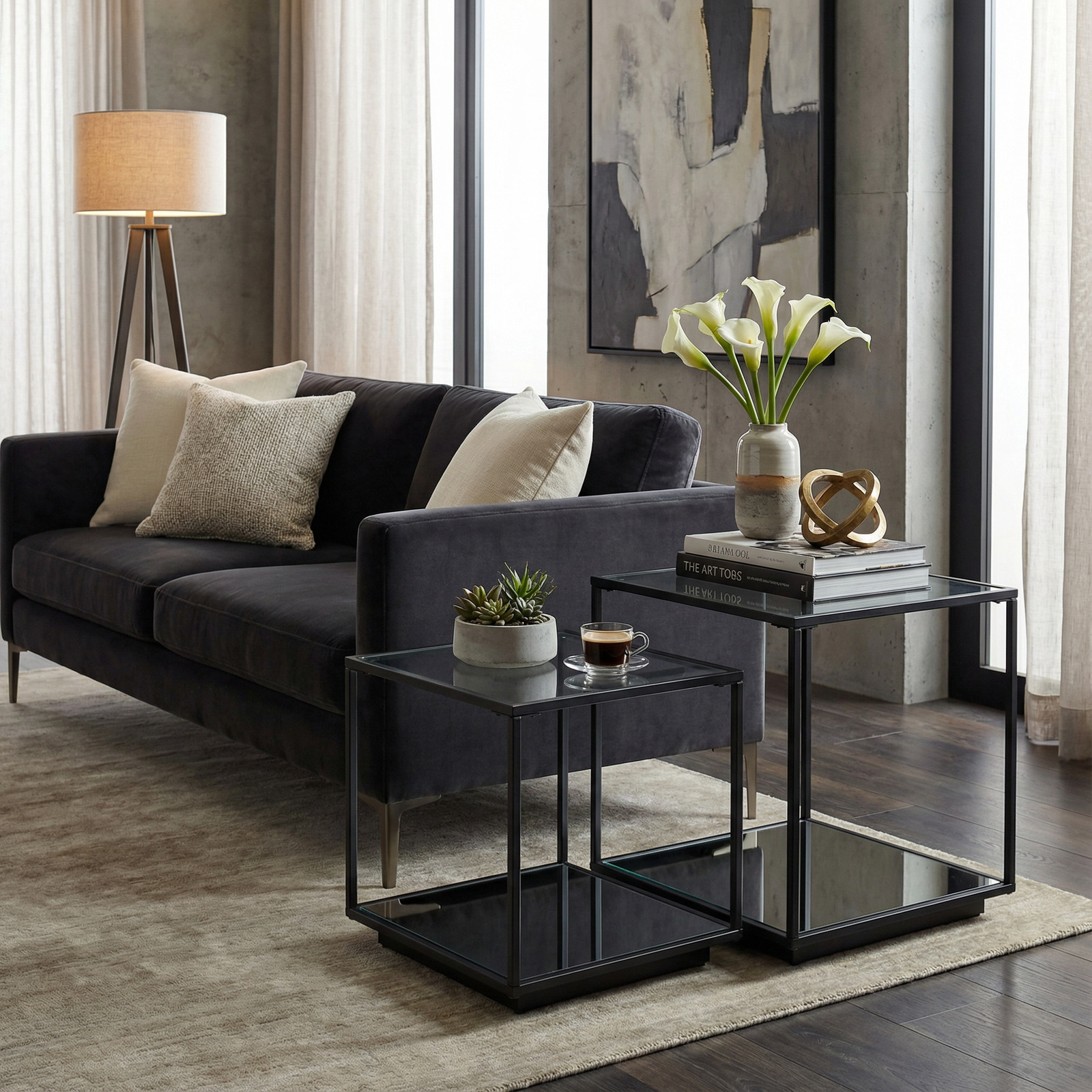 Lennox Black Framed Set of 2 Side Tables